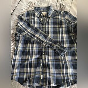 American Eagle Outfitters Men’s Navy and Yellow Plaid Shirt size L